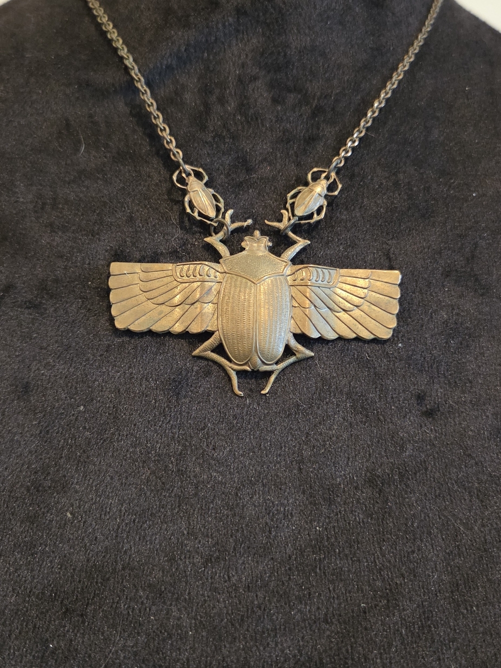 Gold-Tone Scarab Wing Necklace - Vintage Egyptian Style Women Jewelry